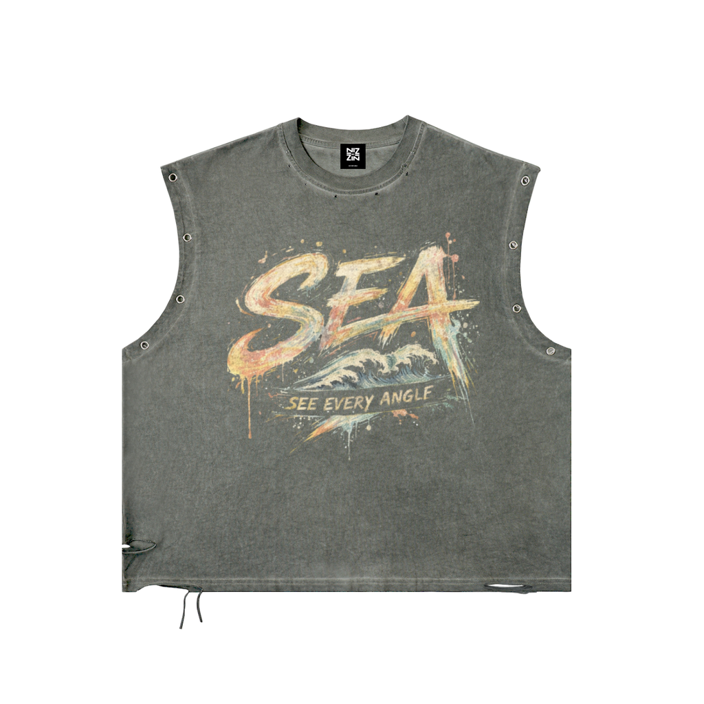 Distressed NIZ Eyelet Tank Top